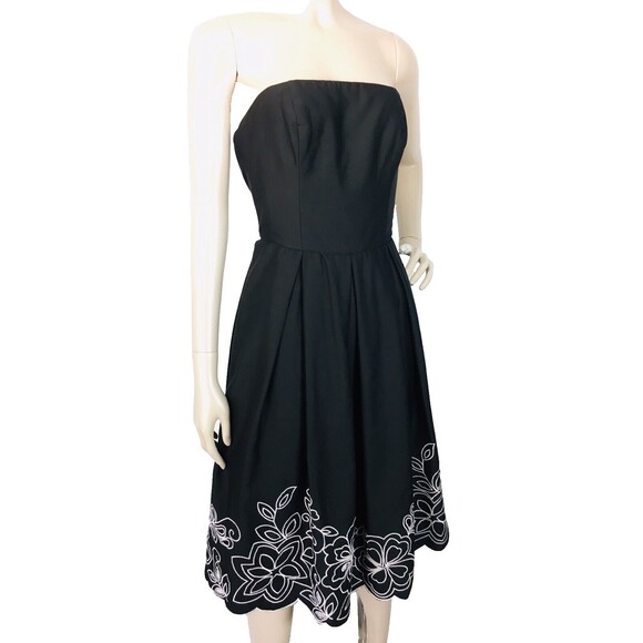 Vintage 90s Y2K Robbie Bee Black Strapless Embroidered Floral Border Dress - Picture 1 of 7